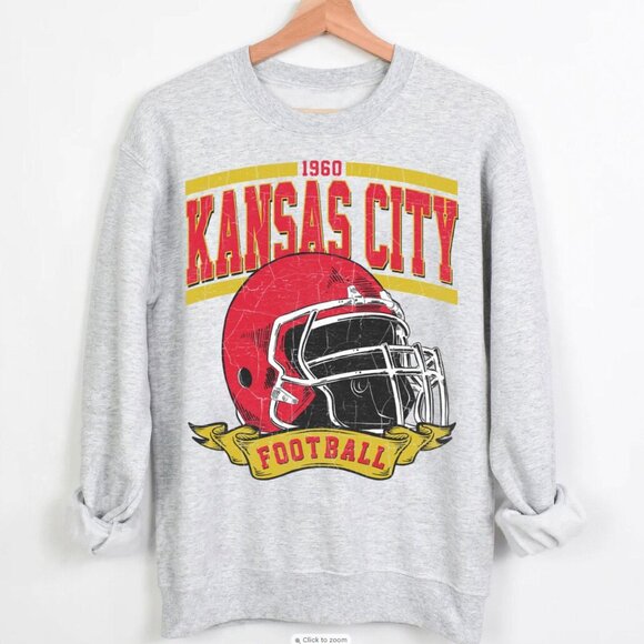 Kansas City Chiefs Sweatshirt, Kansas City Chiefs 1960 Football Shirt Sweater - Picture 1 of 3